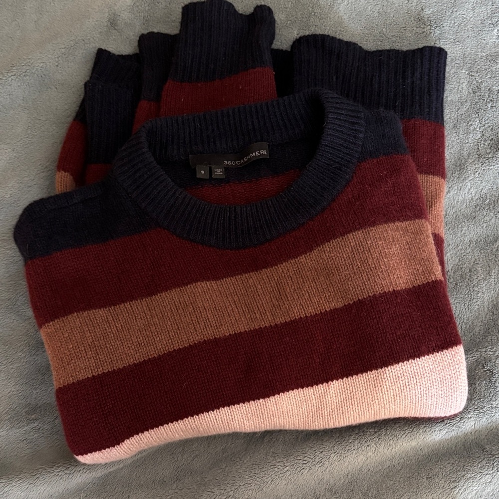 360 Cashmere Red and Brown Crewneck Sweater with Bold Stripes